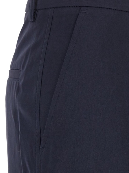Blue Pants with Belt Loops and Pence Details in Cotton Woman