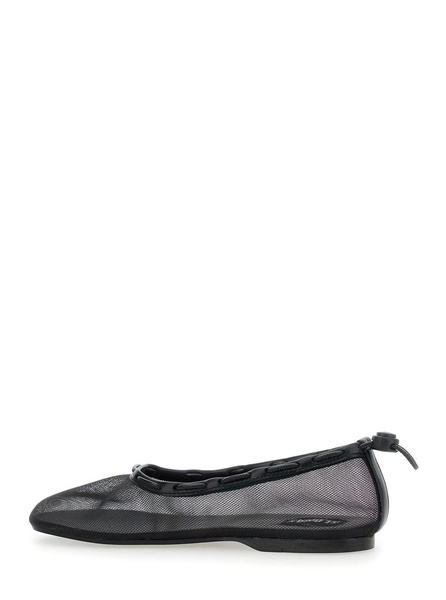 'Gill' Black Ballerinas with Semi-Transparent Mesh Design and Adjustable Drawstring in Tech Fabric Woman