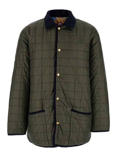 'La Veste Matelassée' Green Reversible Jacket with Embroidered Logo on the Front in Tech Fabric Man