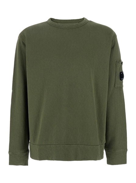 Green Crewneck Sweatshirt with Lens Motif on the Sleeve in Cotton Man