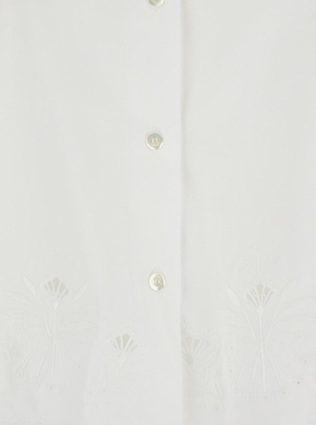 White Shirt with Lace Embroidery and Classic Collar in Cotton Woman