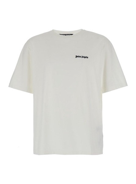White T-Shirt with Frontal Logo in Cotton Man