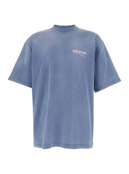 Blue Crewneck T-Shirt with Logo Detail on the Front and Logo Print on the Rear in Cotton Man