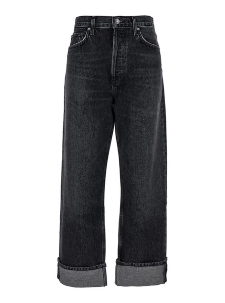 'Fran' Black Bootcut Jeans with Cuffs in Denim Woman