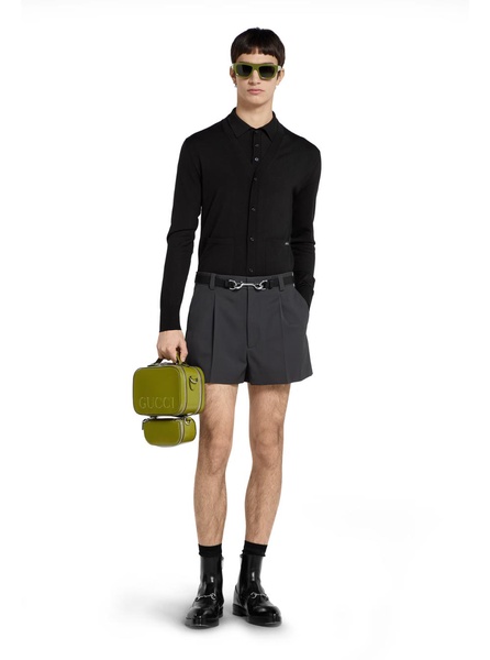 Gucci Black Polo Shirt With Chest Pocket And Embroidered Logo On The Front In Fine Silk Knit Man