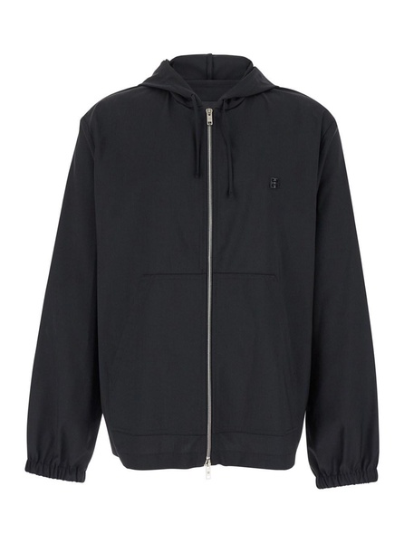 Givenchy Black Zip-Up Hoodie With Logo Detail In Wool Man