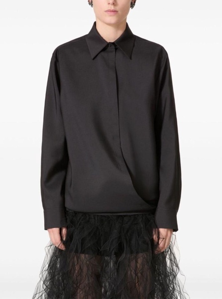 Black Shirt with Hidden Front Closure in Wool Blend Woman