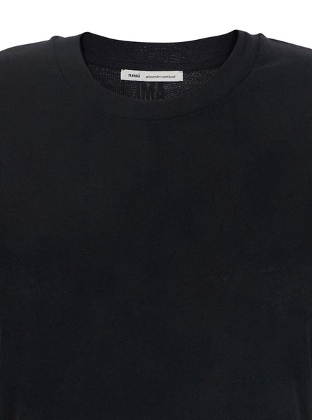 Black Long Crewneck Dress with T-Shirt Design in Cotton Woman