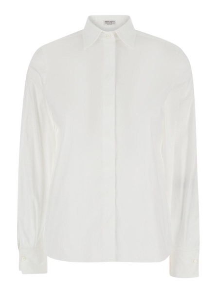 White Shirt with Pointed Collar in Cotton Blend Woman