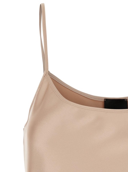 Beige Top with Spaghetti Straps in Satin Woman