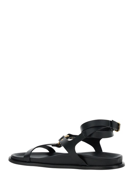 'Kizzi' Black Sandals with Ankle Strap and Logo on the Insole in Leather Woman
