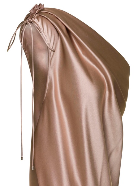 Beige Mono-Shoulder Long Dress in Satin Woman