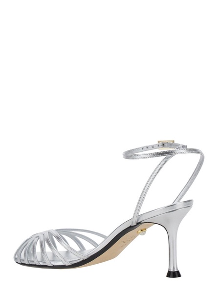 'Ally-75' Metallic Pumps with Adjustable Ankle Strap and Heel in Leather Woman