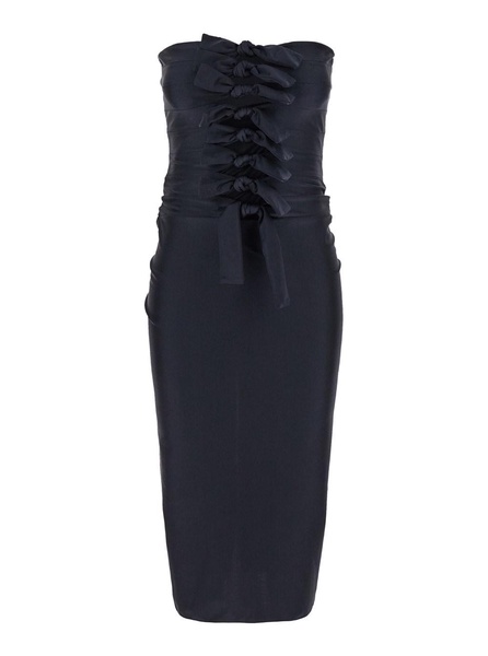 'Knot Gala' Midi Black Dress with Adjustable Knots in Stretch Jersey Woman