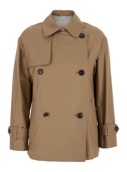 'Zeno' Beige Double-Breasted Trench Coat with Wide Collar in Cotton Blend Woman