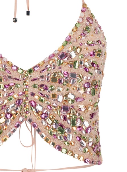 Pink Butterfly Cropped Top with Rhinestones in Viscose Woman