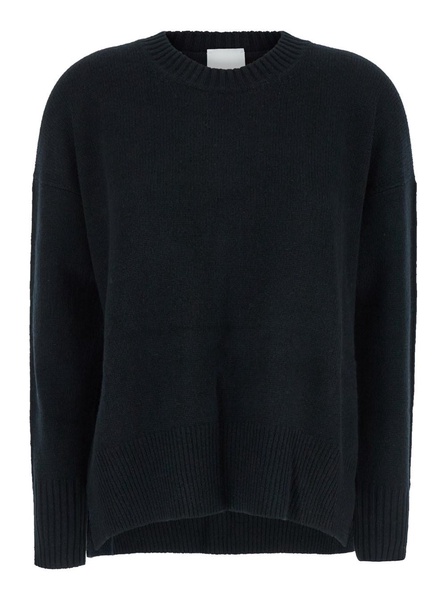 Black Crewneck Sweater with Dropped Shoulders in Cashmere Woman