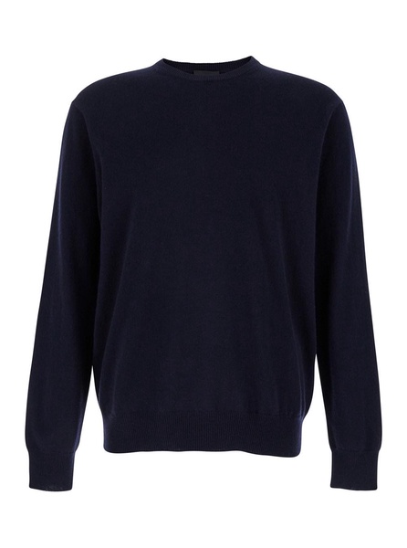 Blue Crewneck Long Sleeve Sweater in Cashmere Man