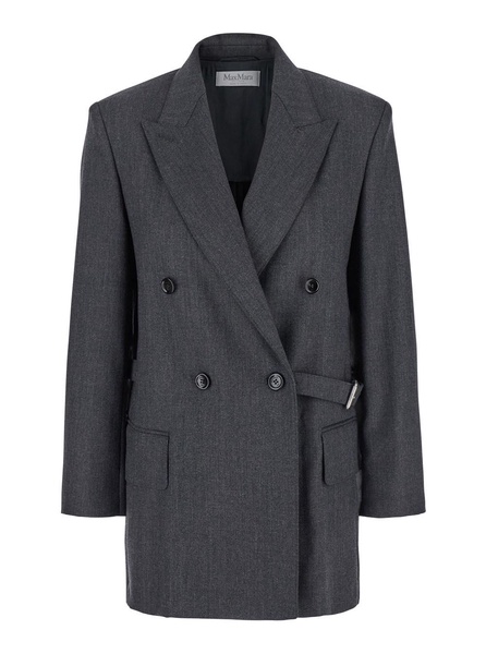 'Latino' Grey Double-Breasted Jacket with Peak Revers and Waist Belt in Virgin Wool Woman