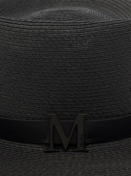 Black Fedora Hat with M Logo Detail in Techno Fabric Woman