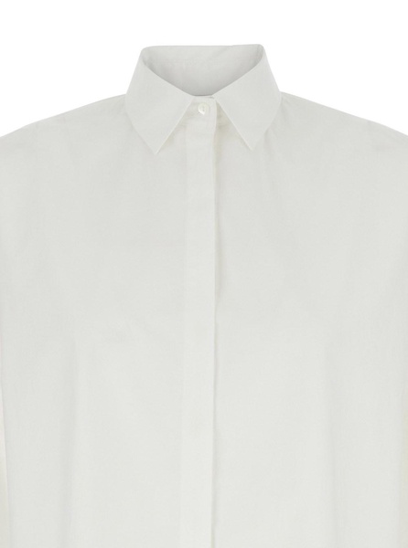White Oversized Shirt with Classic Collar and Three-Quarter Sleeves in Cotton Woman