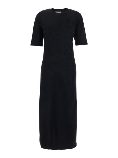 Black Long Crewneck Dress with T-Shirt Design in Cotton Woman