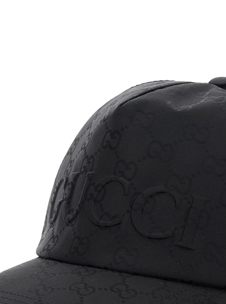 Black Baseball Cap with Logo Lettering on the Front and Web Detail on the Side in GG Canvas Woman