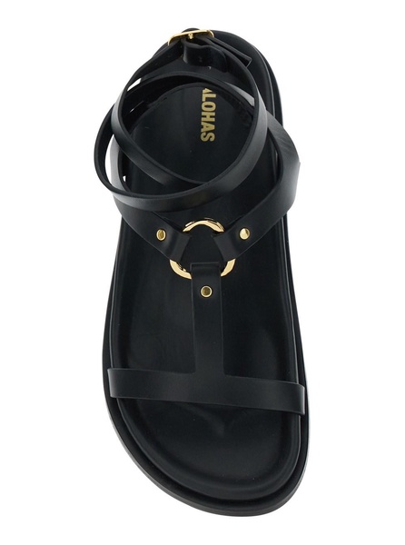 'Kizzi' Black Sandals with Ankle Strap and Logo on the Insole in Leather Woman
