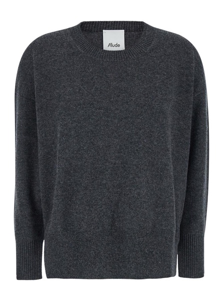 Grey Crewneck Sweater with Dropped Shoulders in Cashmere Woman