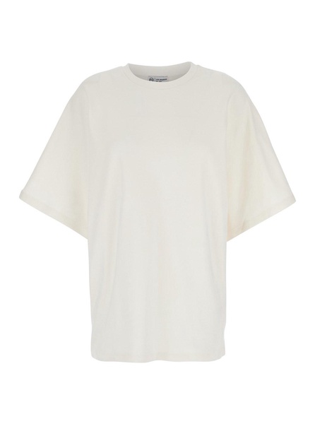 White Crewneck T-Shirt with Logo Printed on the Back in Cotton Woman