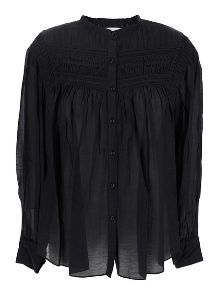 'Plalia' Black Shirt with Pleated Details in Cotton Woman