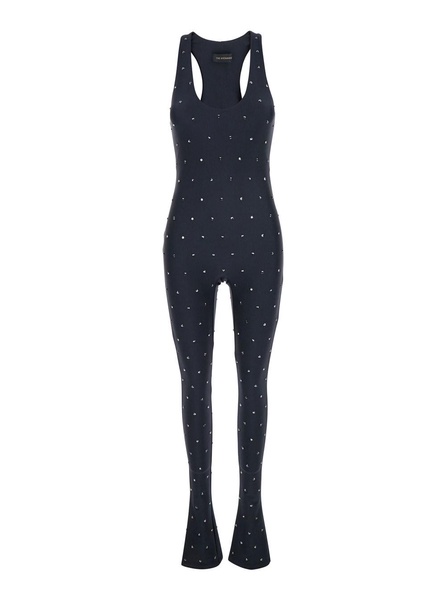 'Tess' Black Jumpsuit with All-Over Crystal Applications in Stretch Jersey Woman