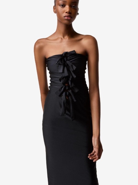 'Knot Gala' Midi Black Dress with Adjustable Knots in Stretch Jersey Woman
