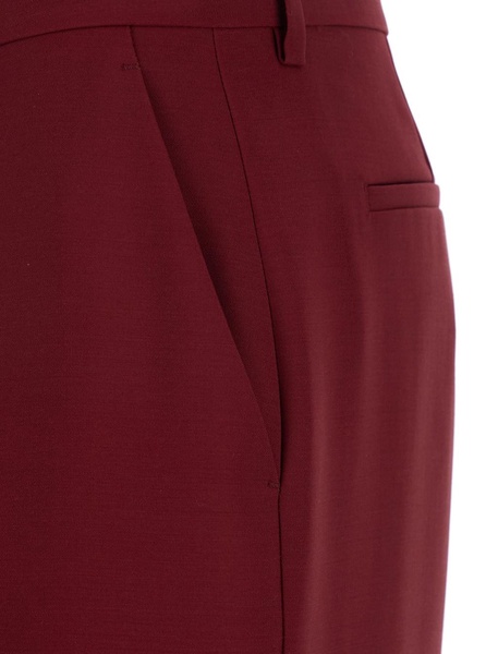 Bordeaux Tailored Pants with Slits on the Edges and Embroidered Lettering Logo on the Back in Wool Woman