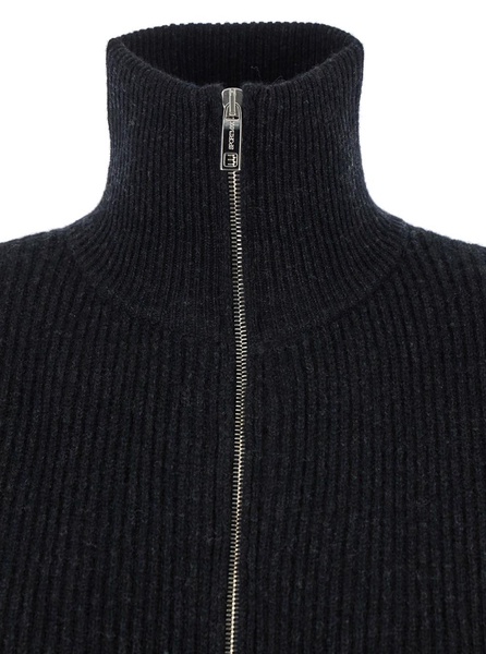 "Svago" Black Cropped Sweater with Turtleneck and Zip in Wool Mix Woman