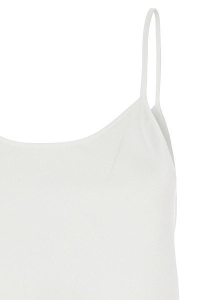 White Tank Top with U Neckline in Satin Fabric Woman