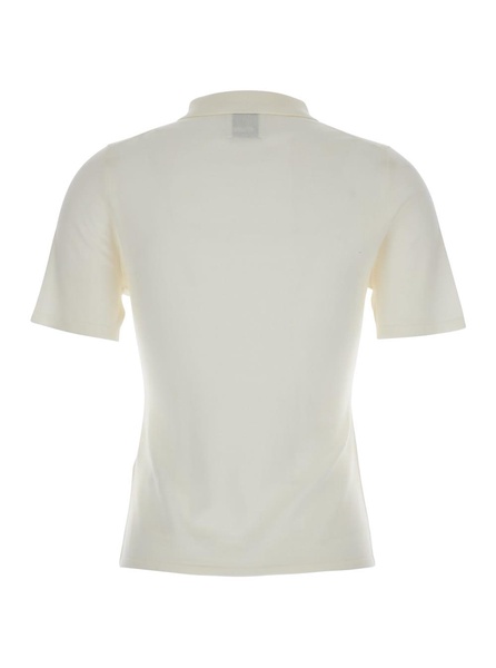 White Sweater With Classic Collar And Button Closure In Wool Woman