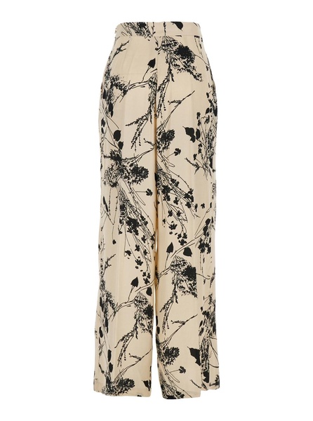 'edwina' White And Black Pants With All-over Floral Motif In Fabric Woman