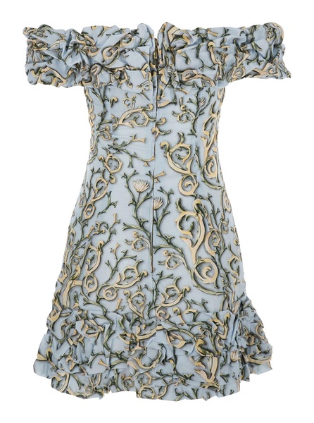 Blue Dress With Ruche And All-over Floral Printed Motif In Cotton Woman