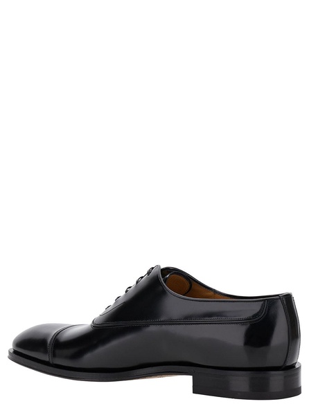 Black Oxford Lace-up With Toe Cap Detail In Brushed Leather Man