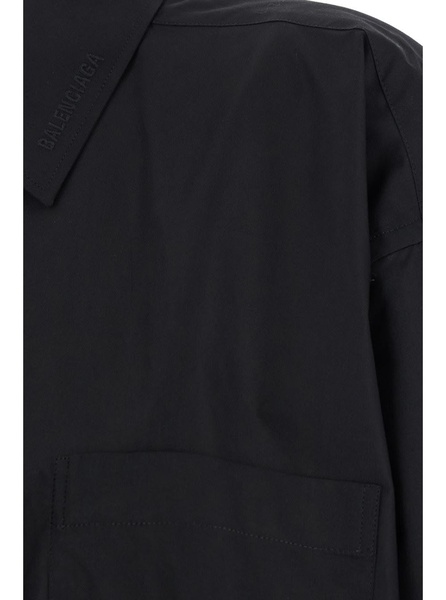 Black Shirt With Pointed Collar And Front Slit In Cotton Woman