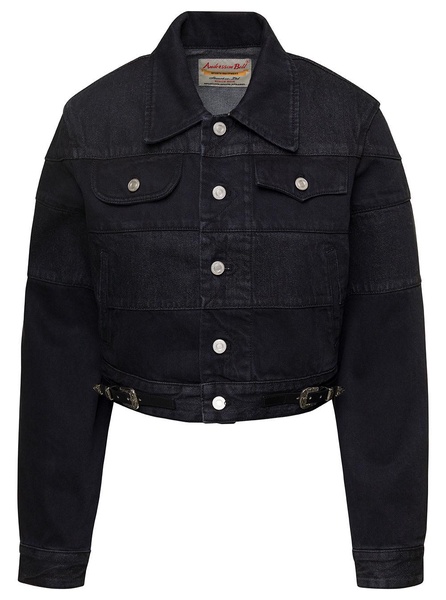 'mahina' Black Denim Patchwork Jacket With Heart-shaped Detail In Cotton Woman