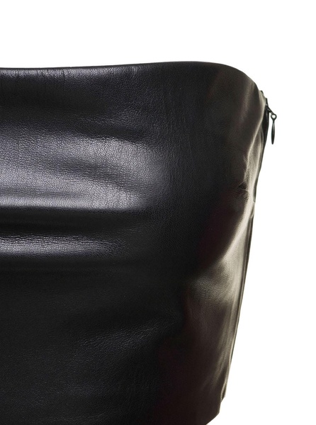 Black Bandeau Tube Top Crop Faux Leather In Polyester Woman