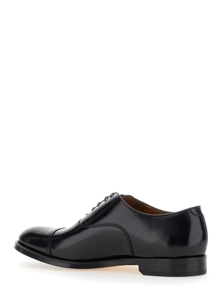 Black Oxford Shoes With Five Holes In Smooth Leather Man