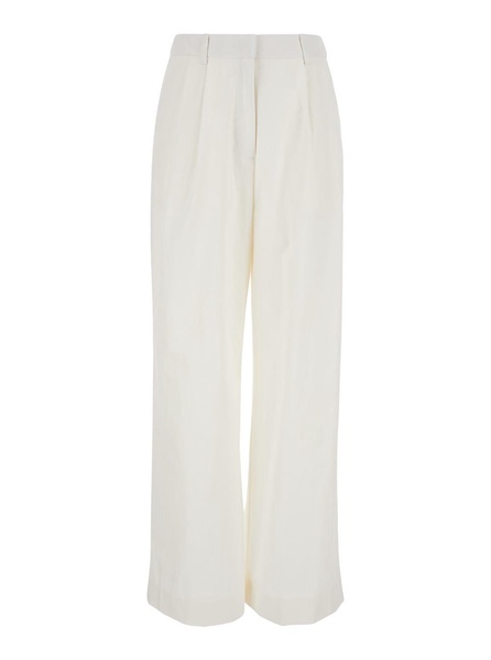 White Wide Pants In Cotton Blend Woman