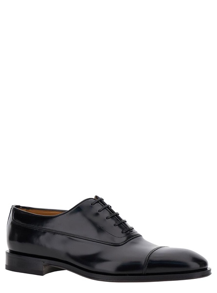 Black Oxford Lace-up With Toe Cap Detail In Brushed Leather Man