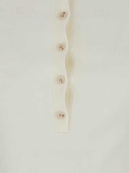 White Sweater With Classic Collar And Button Closure In Wool Woman
