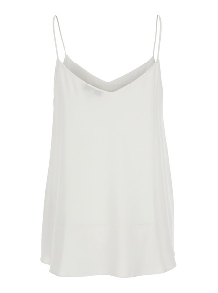'abe' White Sleeveless Top With Spaghetti Straps And V Neck In Silk Stretch Woman