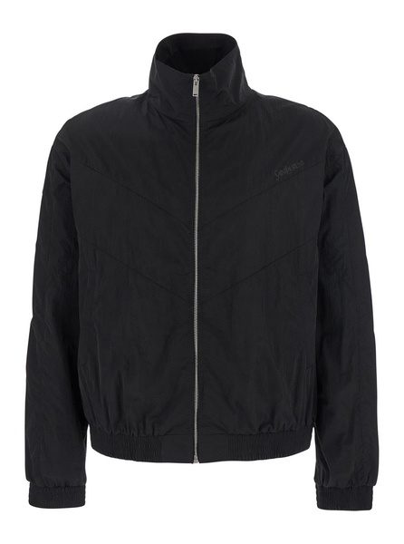 Saint Laurent Black Jacket With High Neck And Logo Lettering On The Front In Tech Fabric Man