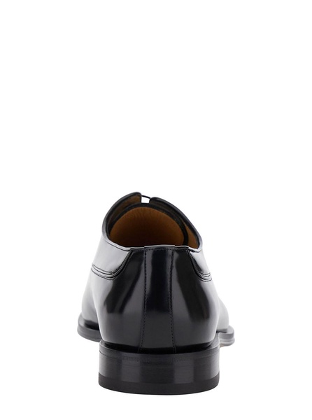 Black Oxford Lace-up With Toe Cap Detail In Brushed Leather Man